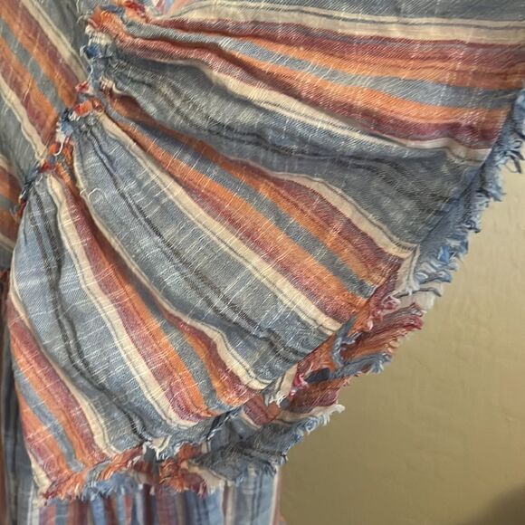 Free People Summer Nights Stripe Pattern Raw Hem Distressed Boho Tunic Top - Picture 11 of 14